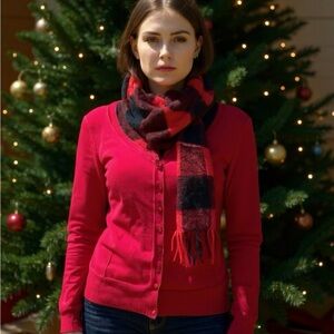 Winter Bundle Blanco Tricot Red Cardigan & Scarf